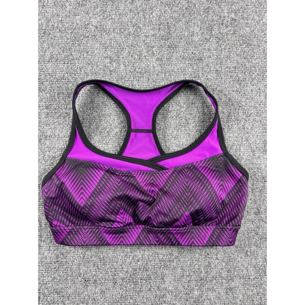 Purple Black Geometric Sports Bra Racerback Medium Mesh Athletic Yoga Gym